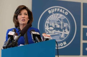 Lt. Gov. Kathy Hochul speaks at the unveiling of the 43 North business competition and incubator space in downtown Buffalo on Wednesday, March 25, 2015 (courtesy City and State)