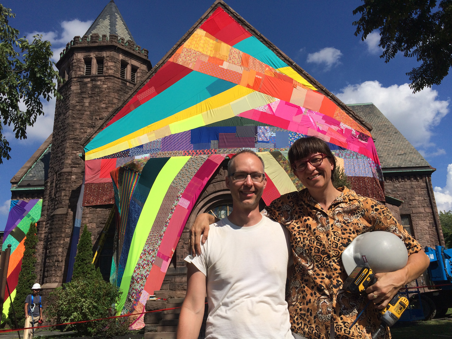 Amanda Browder stands with Aaron Ott, Curator of Public Art at Albright-Knox Art Gallery