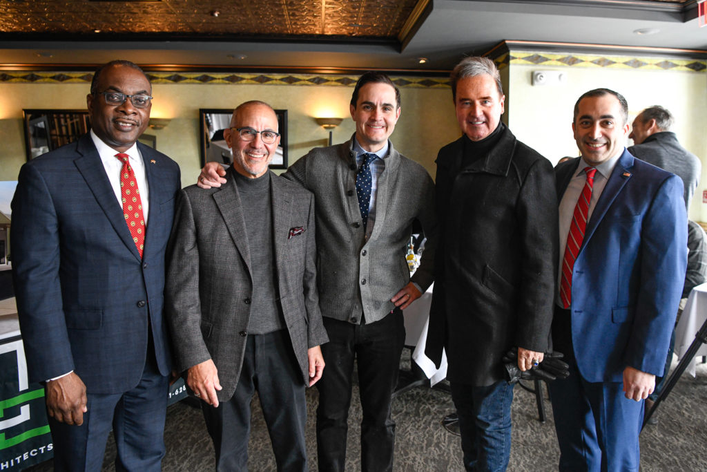 Standing together for a photo are Mayor Brown, Tom Lombardo, Tommy Lombardo, Brian Higgins, and Joel Feroleto