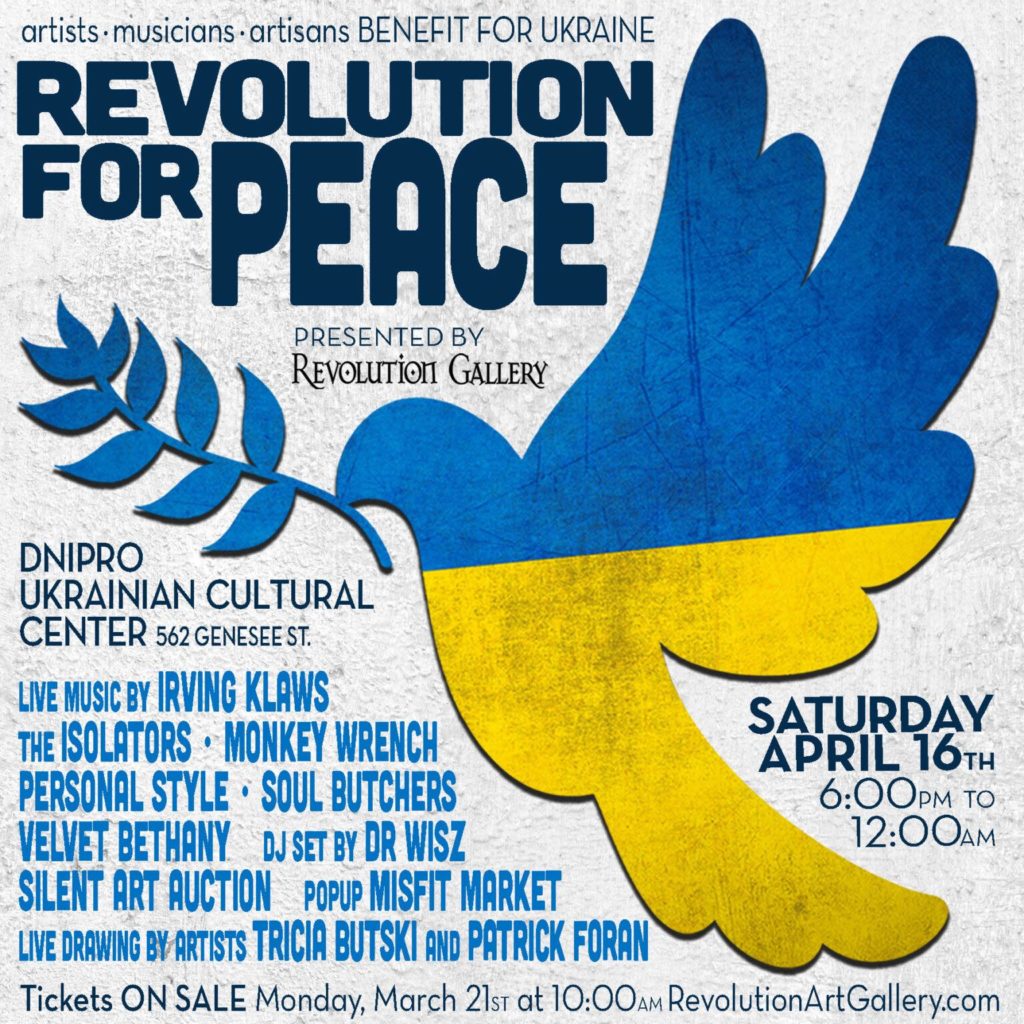 Poster for the event, showing a dove with the colors of the Ukrainian flag