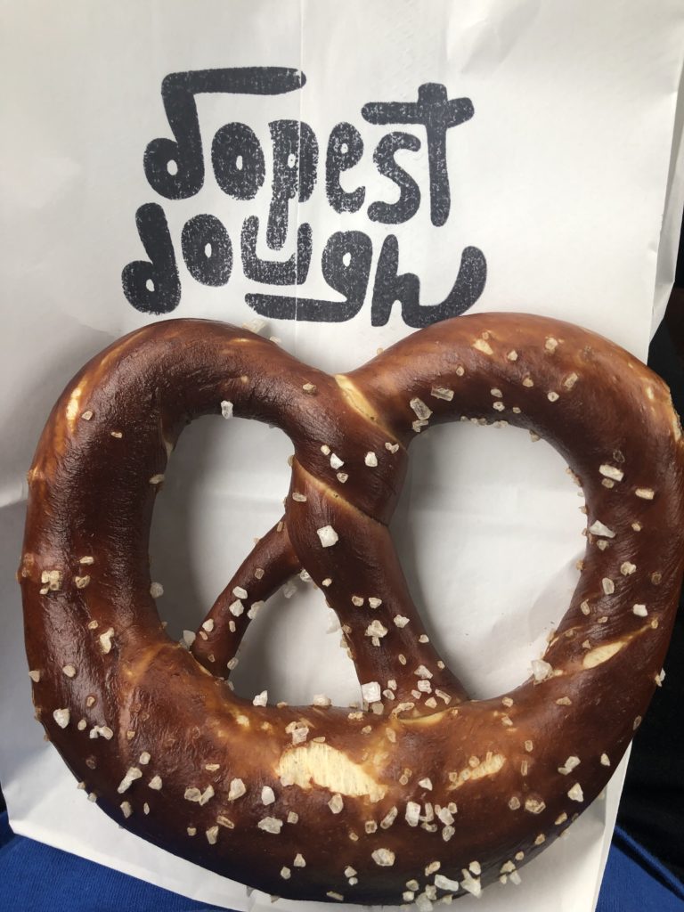 Photo of a pretzel with logo