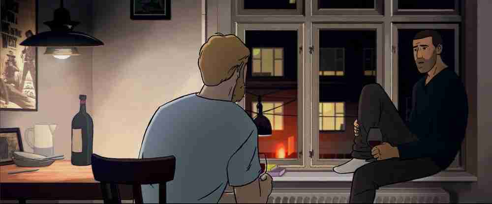 Animation clip - Director Jonas Poher Rasmussen (seen from behind) talks with Amin.