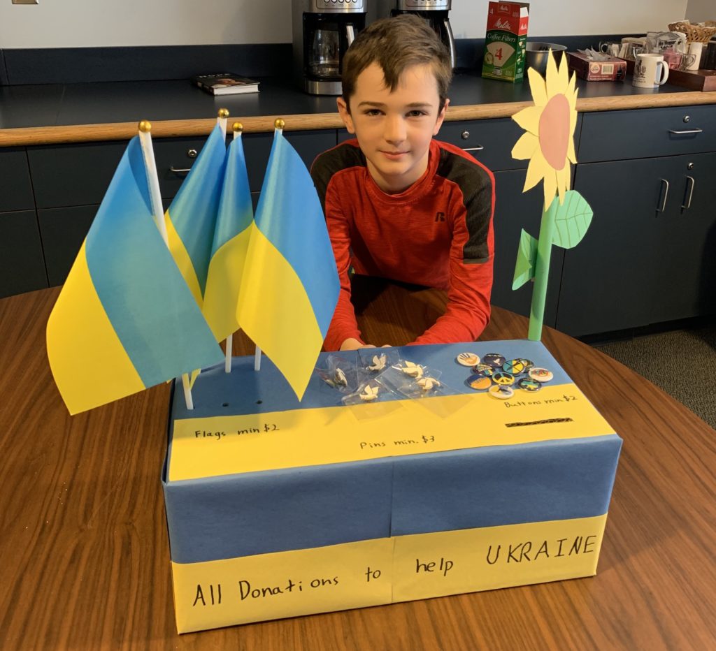 Photo of Michael Pritchard, 2nd grade, Maple East with Ukrainian Fundraiser