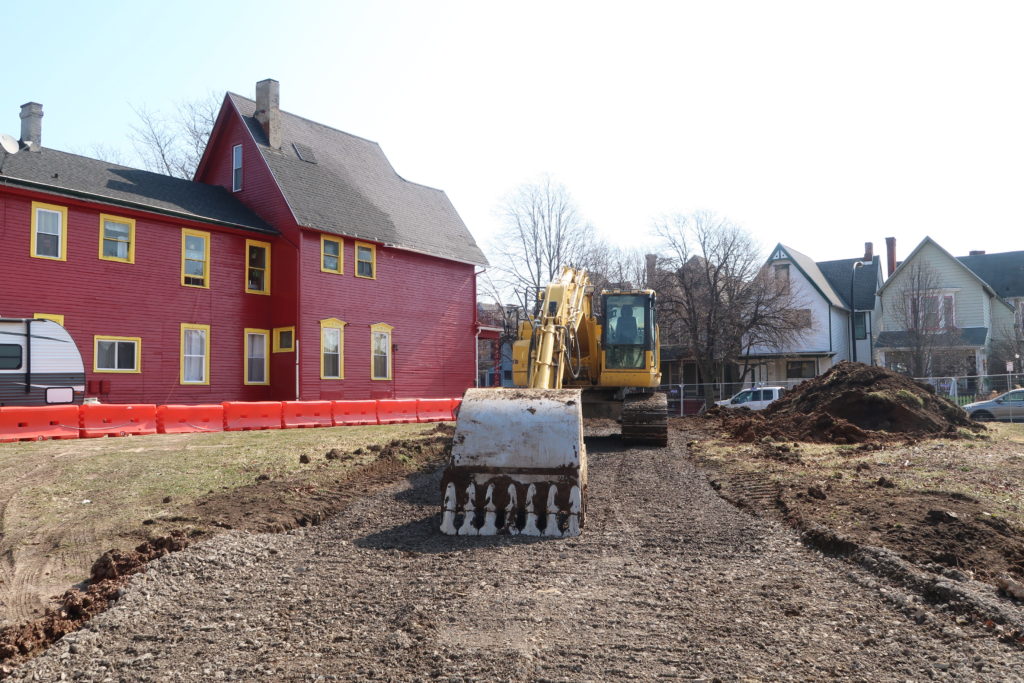 Clearing the ground with a digger