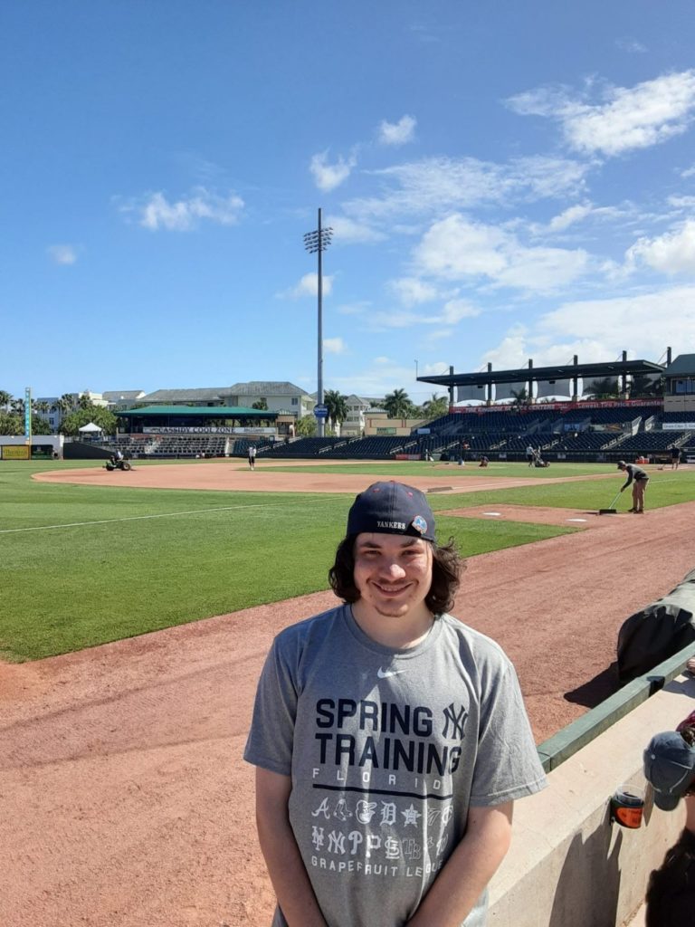 Photo of My son Jake Langendorfer at George M Steinbrenner Field in 2020- the last year we attended Spring Training