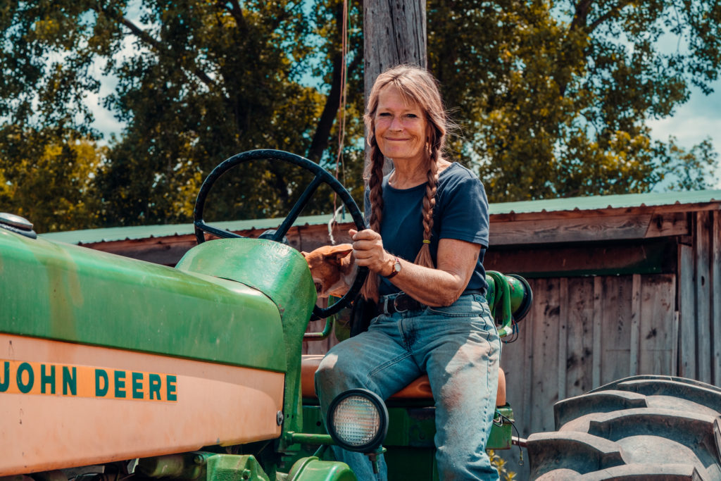 One of the Thorpe ladies on the tractor