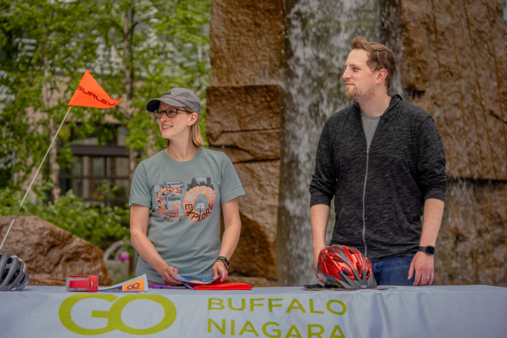 Members of the Go Bike Buffalo team at their info booth