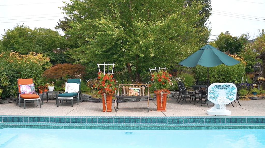 Poolside landscaping and gardens done by the English Gardener