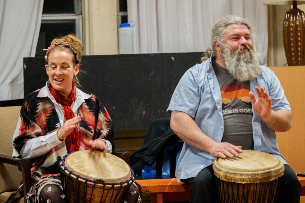 Griffin Brady leads drum practice