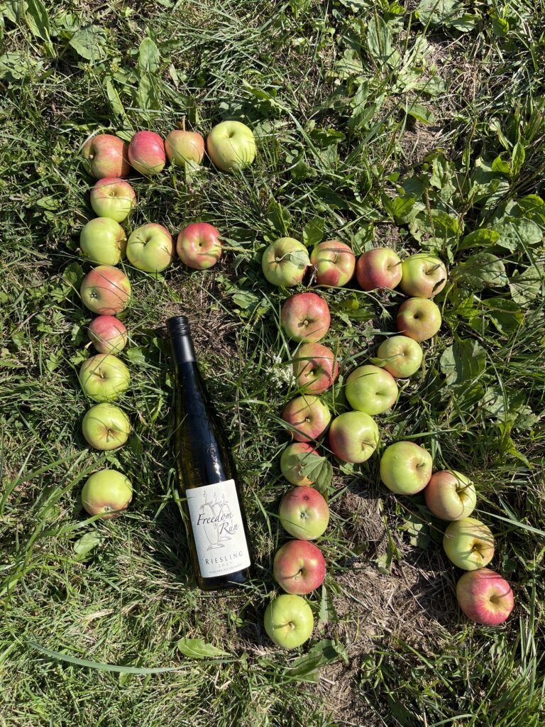 Apples arrange in the letter F and R for Freedom Run Winery